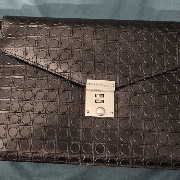 Salvatore Ferragamo Black Embossed Clutch